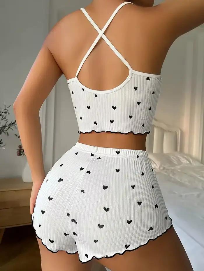 Ensemble pyjama Sexy imprimé cœur pour femmes