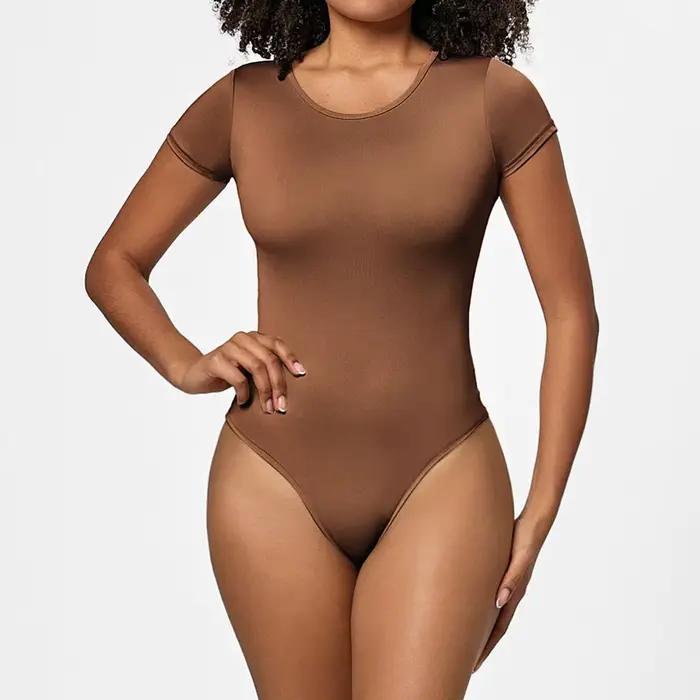 TUNIControl-Combinaison body string pour femme, manches courtes, t-shirt moulant, mode St123