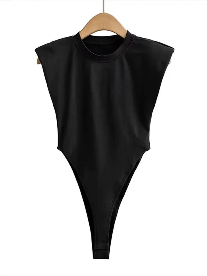 Hauts Sexy pour femmes, une pièce, moulante, épaule rembourrée, noir, sans manches, costumes pour femmes, blanc, été, 2024