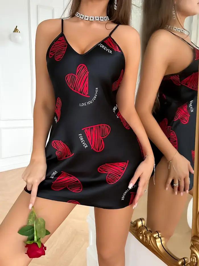 Léon's Day-Robe de Nuit en Satin Rouge pour Femme