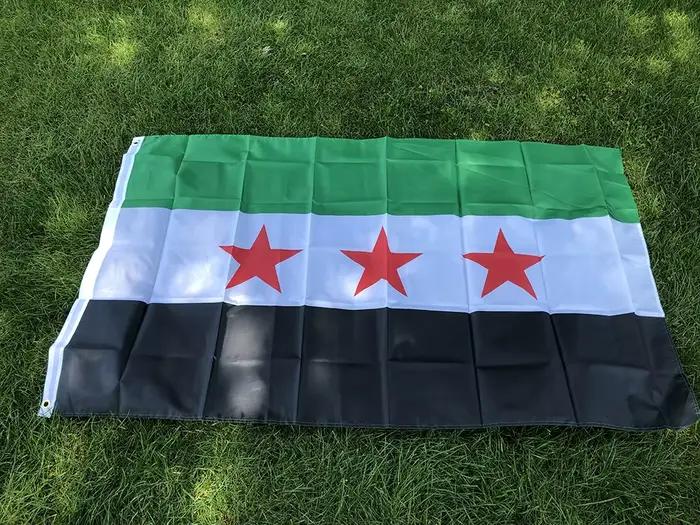 (DRAGONNADE) Drapeau de la Syrie 90*150cm – Drapeau à trois étoiles de la République Arabe Syrienne – Bannière décorative à suspendre pour la maison