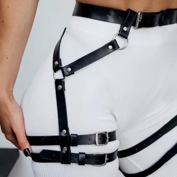 Harnais de corps Steampunk pour femmes, avec bretelles, porte-jarretelles pour bas hauts de cuisse, accessoires de Costumes gothiques en cuir