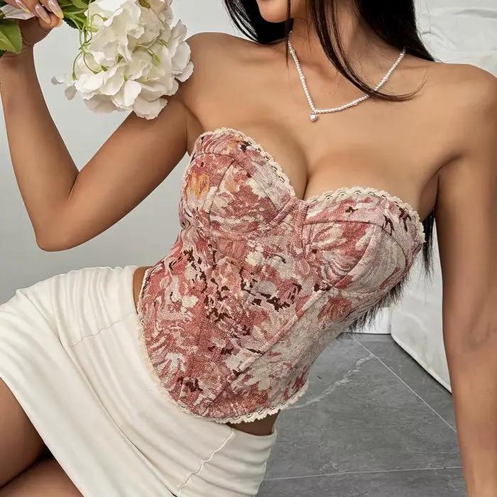 Corset imprimé de fleurs multicolores pour femmes