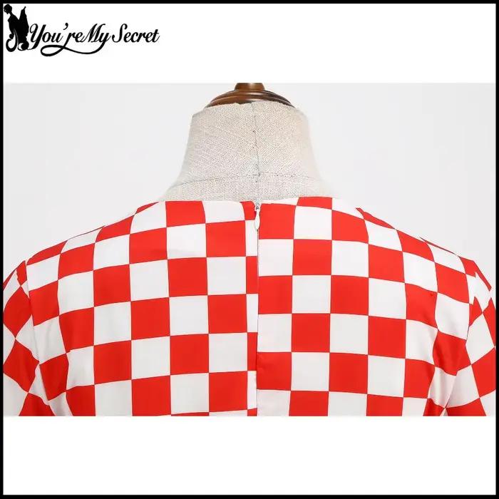 [You're My Secret] Robe Rockabilly des années 50 et 60 pour femmes, robe vintage à carreaux rouges et blancs, robe Hepburn Pin-up Swing, vêtements d'été