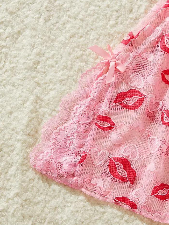 Chemise de nuit rose à imprimé lèvres pour femmes