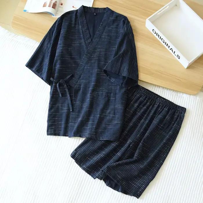 Pyjama Kimono Japonais pour Homme, en Coton, à Manches Courtes, Pantalon d'Été Simple, pour Service à Domicile