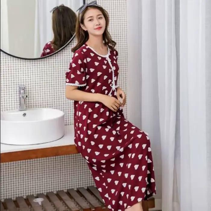Fdfklak lâche gros chemises de nuit femmes à manches courtes robe longue imprimé coton vêtements de maison chemise