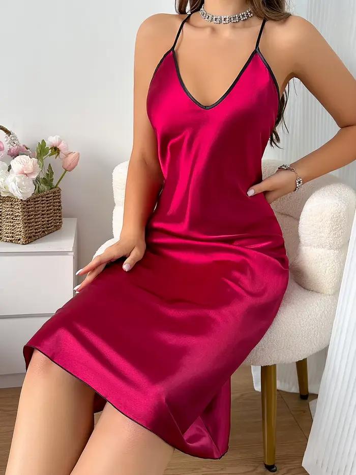 Robe de nuit élégante pour femme, col en V, sexy, rouge, confortable, longue, pour mariée et usage quotidien