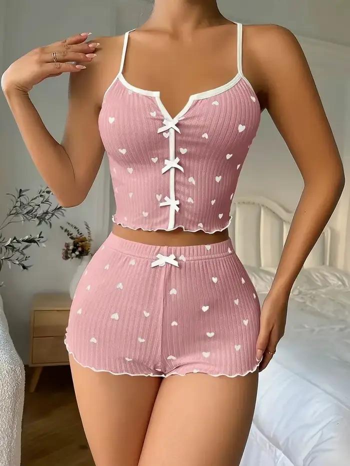 Ensemble pyjama Sexy imprimé cœur pour femmes