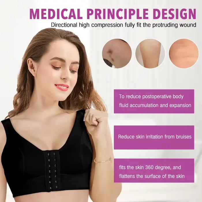 Soutien-gorge en nylon et élasthanne pour récupération post-opératoire vêtement en Y avec crochets réglables hauts sans fil pour femmes occasions de convalescence