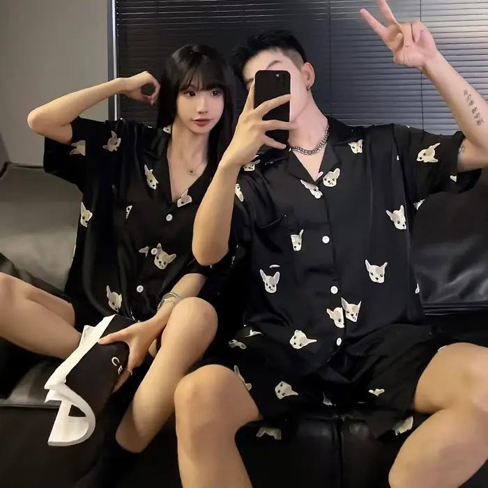 Femmes glace soie pyjamas ensemble dessin animé ours vêtements de nuit