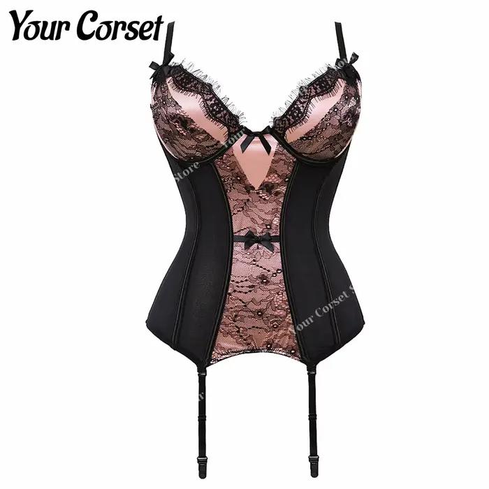 Corset en dentelle victorienne avec nœud papillon et jarretelles