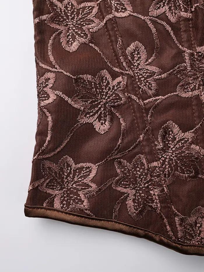 Corset marron caramel avec broderie florale