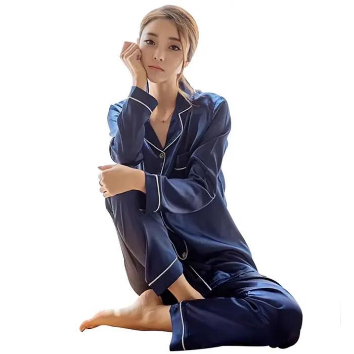 Injhomewear-Pyjama en satin à manches longues pour femmes