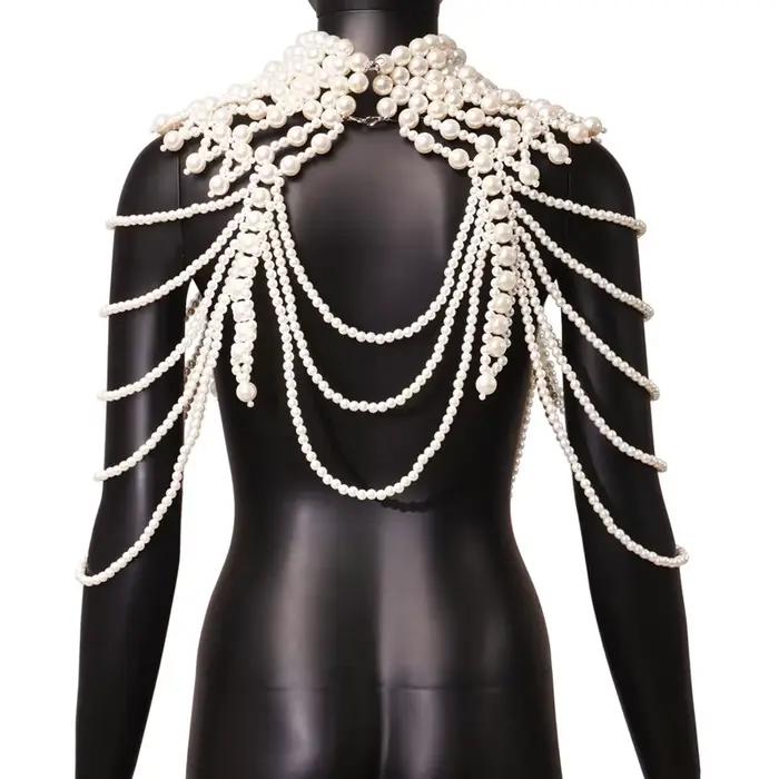 Chaîne de corps en perles pour femme - Collier de corps superposé à pampilles pour fête, mariage, festival, boîte de nuit - Dropshipping