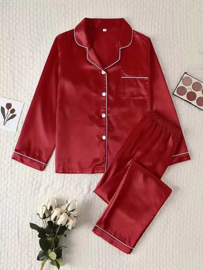 Ensemble pyjama en soie pour femmes, décontracté, doux, respirant et coupe décontractée, chemise longue, hauts et pantalons longs, vêtements de nuit, automne hiver