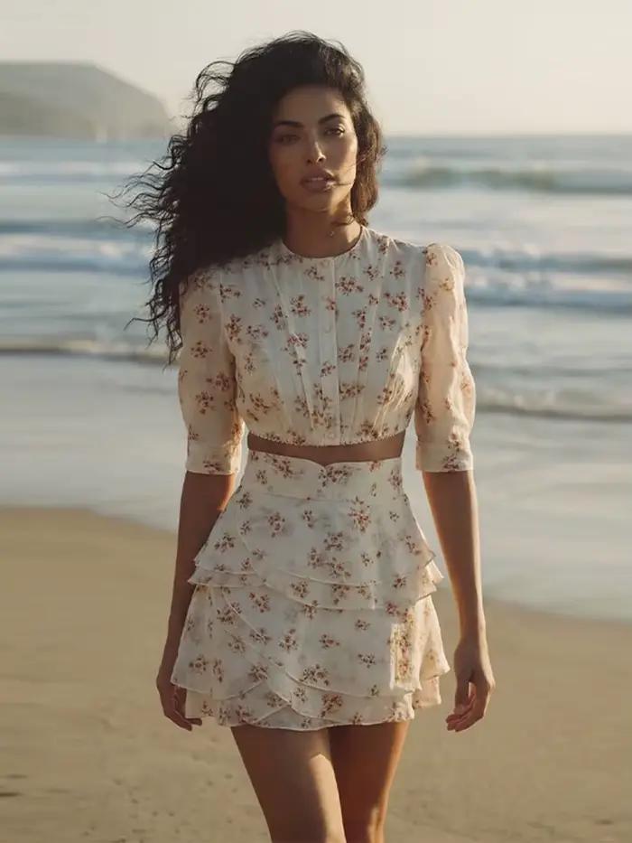 Ensemble chic pour femme : robe florale élégante à manches mi-longues