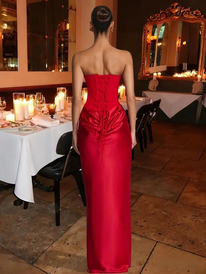Robe longue moulante sexy sans bretelles pour femme