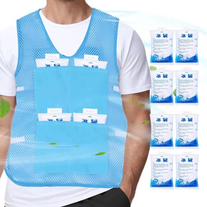 Gilet rafraîchissant avec 8 pochettes de glace, veste de refroidissement corporel, protection contre la chaleur extérieure, vêtements de travail pour les voyages, le travail quotidien et l'été