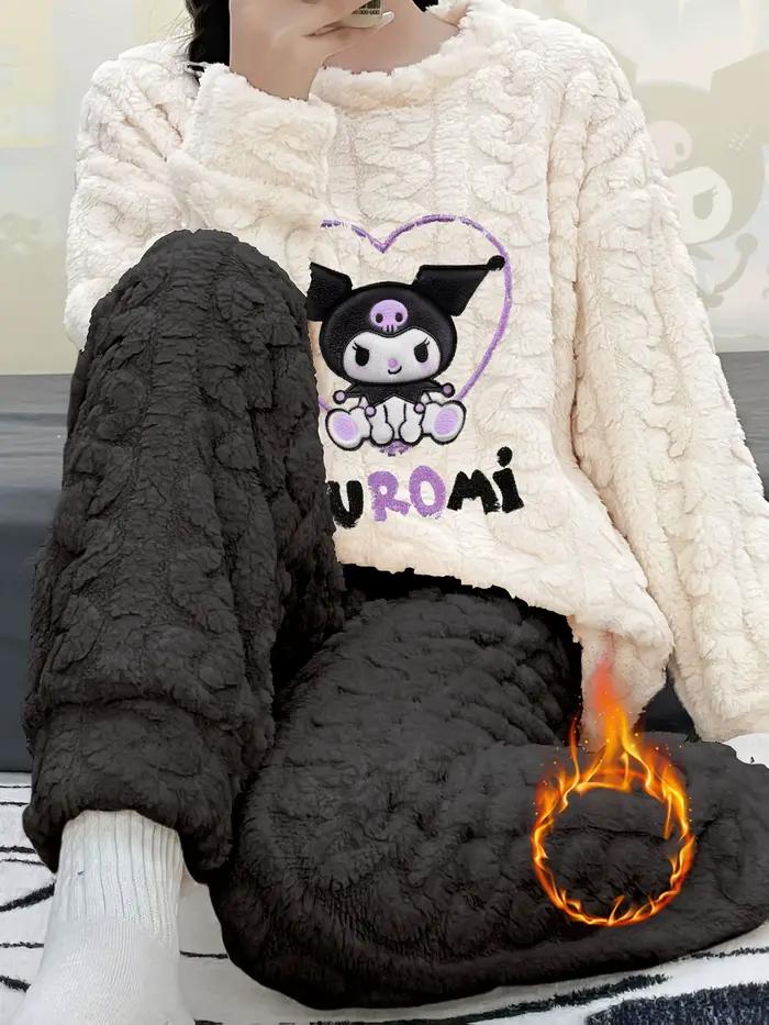 Ensemble pyjama en velours brodé Kuromi pour femme