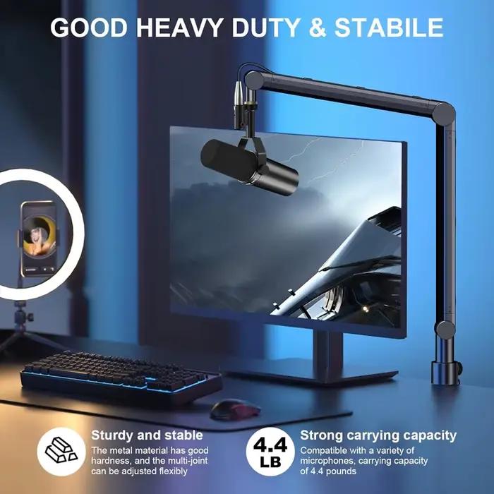 Bras articulé - Réglable à 360° °   Microphone rotatif en alliage d'aluminium robuste, support de bureau, support de table pliable, bras de fixation stabilisés en forme de ciseaux