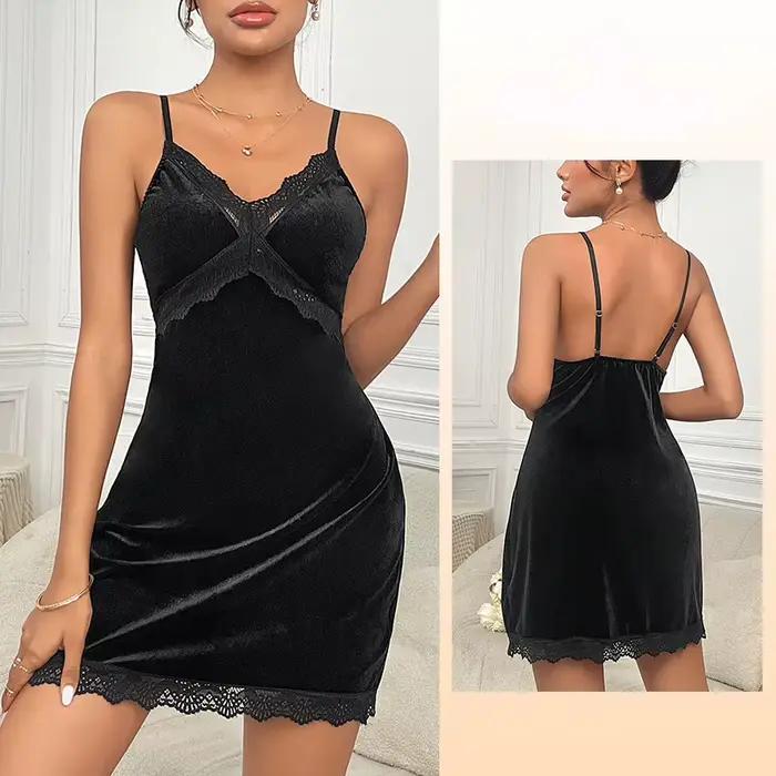 Chemise de nuit en velours pour femme