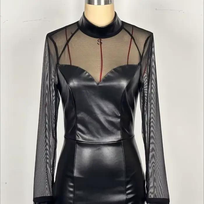 Robe de soirée en cuir noir épicé pour femmes
