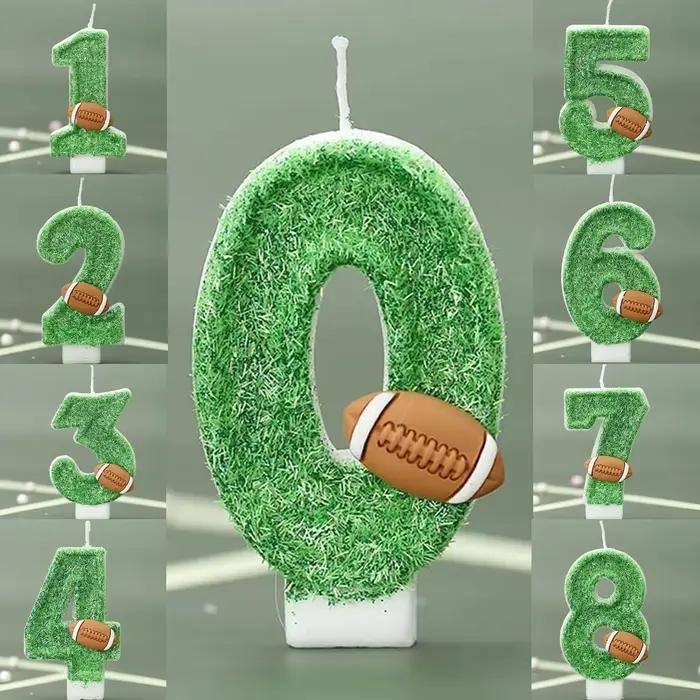 Bougies d'anniversaire numérotées 0-9 style rugby vert - Décoration de gâteau de football pour fêtes et anniversaires