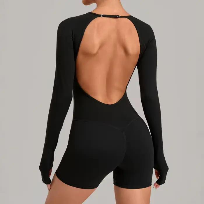 Combinaison de sport dos nu réglable à col rond avec coussinets de poitrine, body push-up pour femme, vêtements de gym ajustés pour l'été
