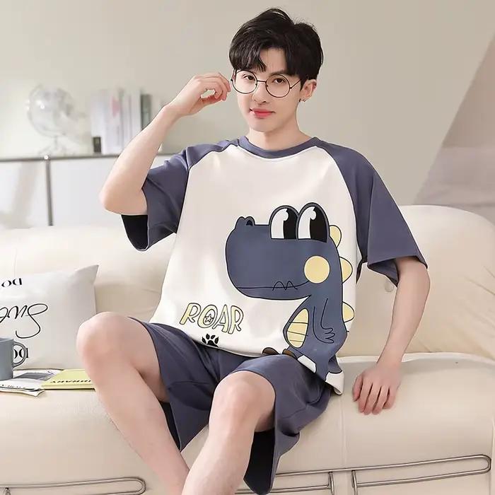 Grande taille L-4XL Pijamas hommes vêtements de nuit en coton été court haut de couchage Shorts vêtements de nuit jeune garçon vêtements de détente pyjamas pour hommes