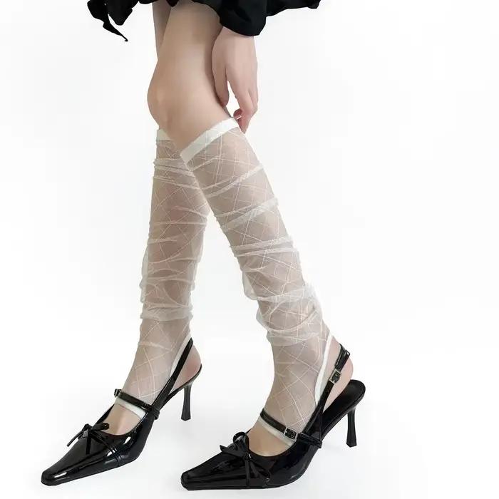 Jambières d'été pour femmes, Protection solaire, couvre-pieds en maille, chaussettes aux genoux, nœud à bandes, Y2k, chauffe-jambes pour filles, chaussettes hautes, bas