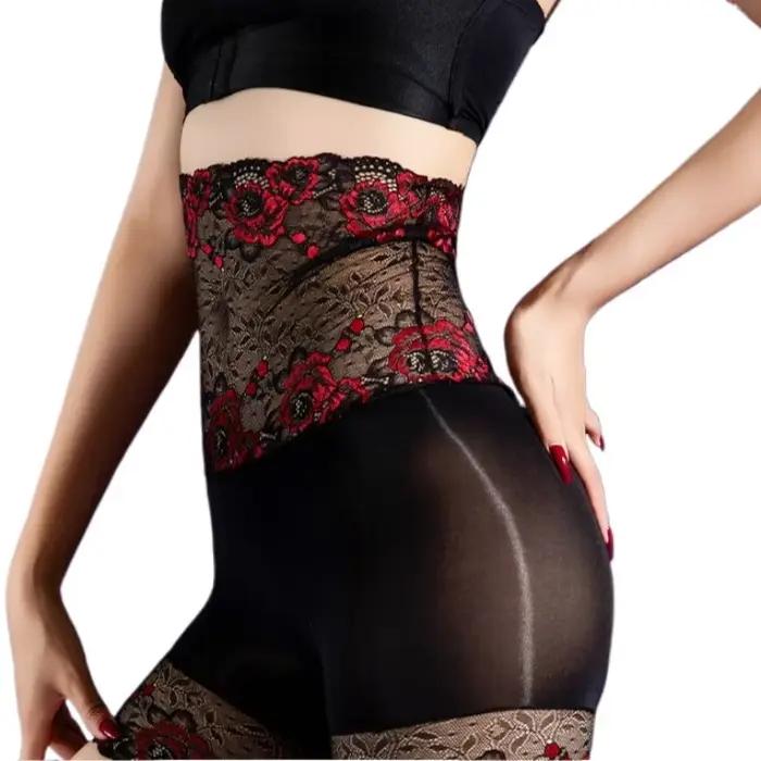 Culotte gainante femme en dentelle ultra-fine 5D, transparente, brillante et soyeuse, taille haute, effet ventre plat, entrejambe profond, anti-frottement