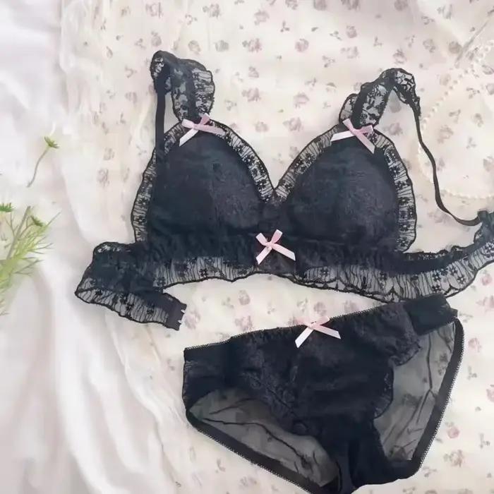 Soutien-gorge à franges en dentelle Lolita rétro français sans anneaux en acier