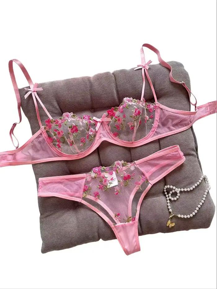Ensemble de lingerie féminin brodé floral sexy pour femmes occasions spéciales nuit romantique