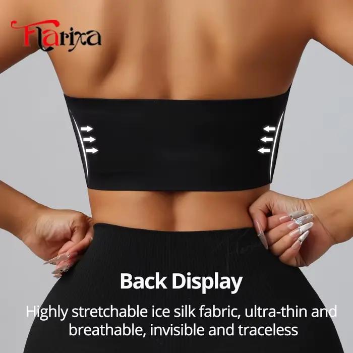Flarixa Femmes Sans Bretelles Sans Rembourrage Soutien-Gorge Fermeture Avant Bralette Push Up Glace Soie Une Pièce Bustiers Confort Invisible Lingerie Blanc Rose Noir