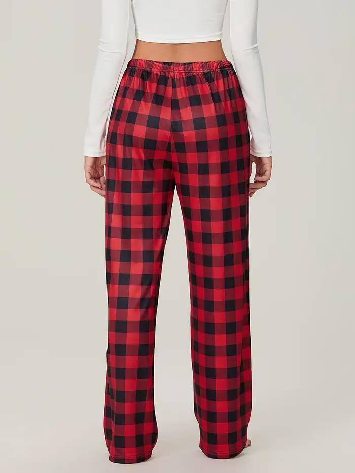 Bas de pyjama à carreaux rouges pour femmes, avec poches, cordon de serrage, pantalon de nuit, ample, extensible, vêtements de nuit