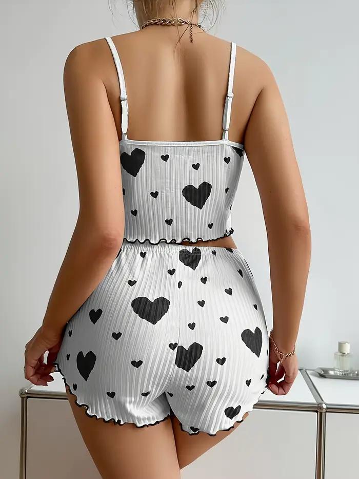 Ensemble pyjama 2 pièces imprimé cœur pour femme