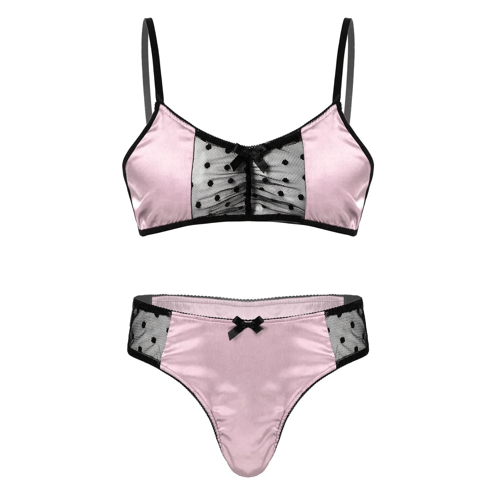 Ensemble de lingerie sexy pour hommes, sous-vêtements en satin doux, à volants, froufrous, soutien-g