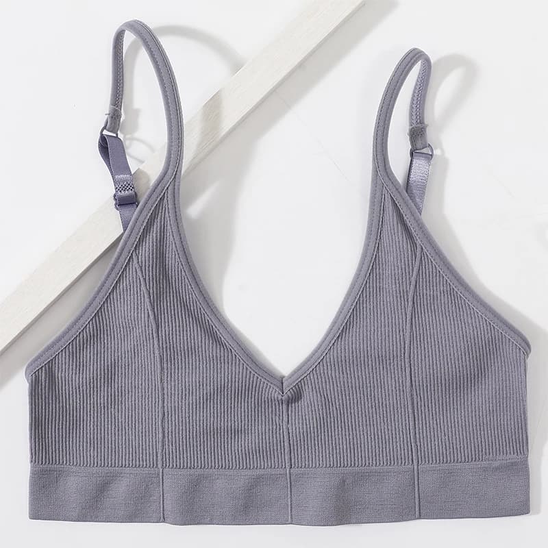 Soutien-gorge sans couture pour femme, style tube, côtelé, col en V, sans armatures, dos en U, pour 