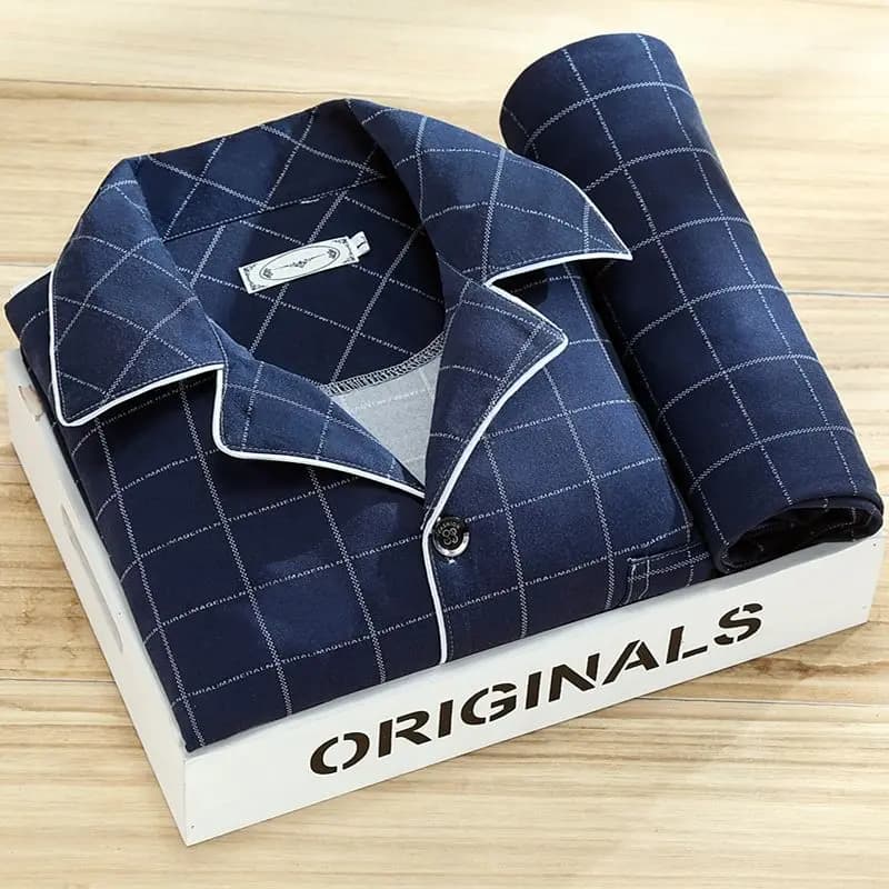 100% haut de gamme pyjamas hommes printemps automne rayé à manches longues pantalon Pijamas deux piè