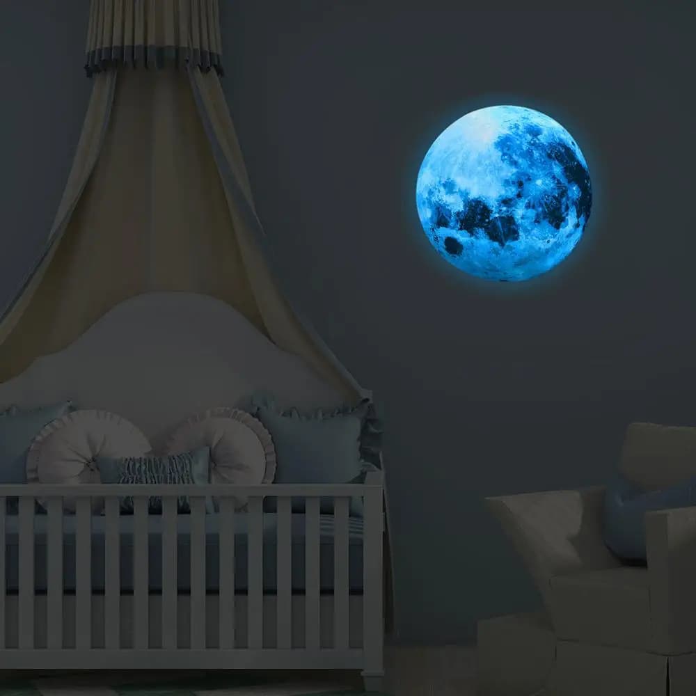 Autocollant Mural lune lumineuse bleue 30cm, décoration murale pour salon, chambre d'enfants, arrièr