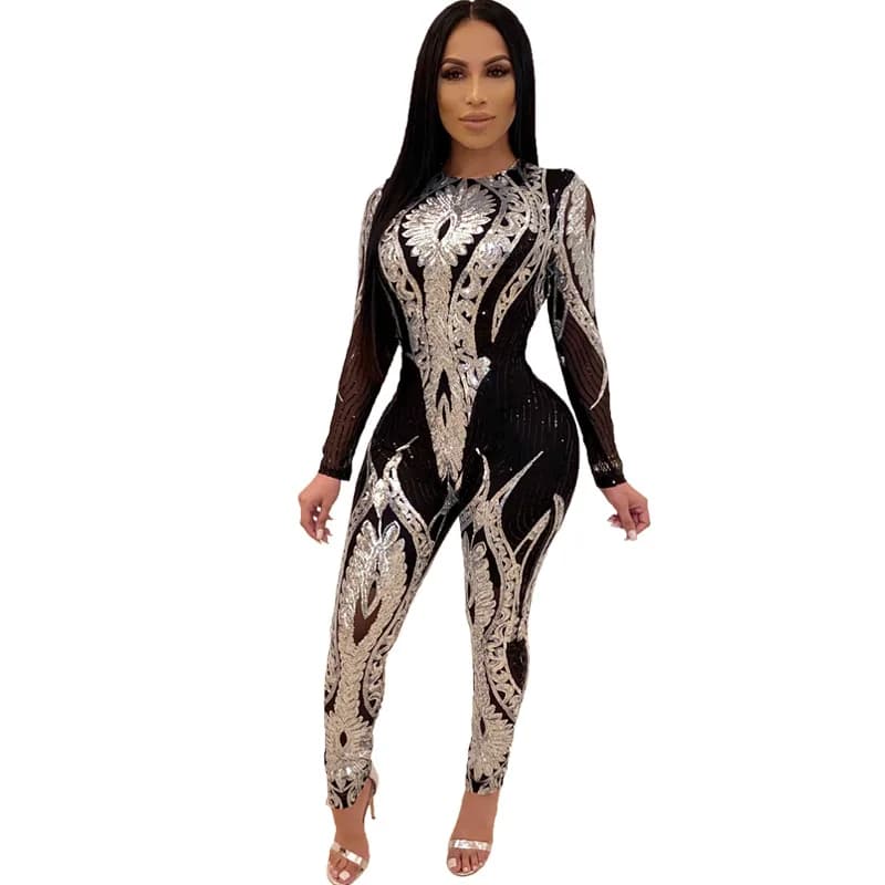 Lemon Gina 2020 femmes à manches longues rayure moulante paillettes combinaison femme Sexy mince arr