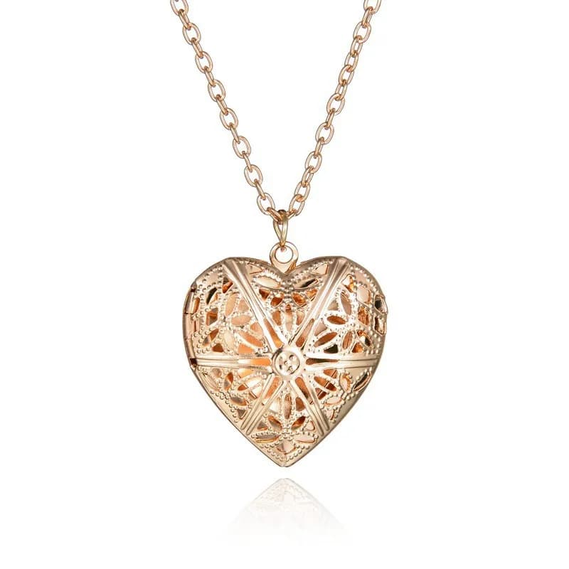 Collier chaîne d'amour en forme de cœur de pêche pour femme, pendentif creux gravé, ouverture et fer