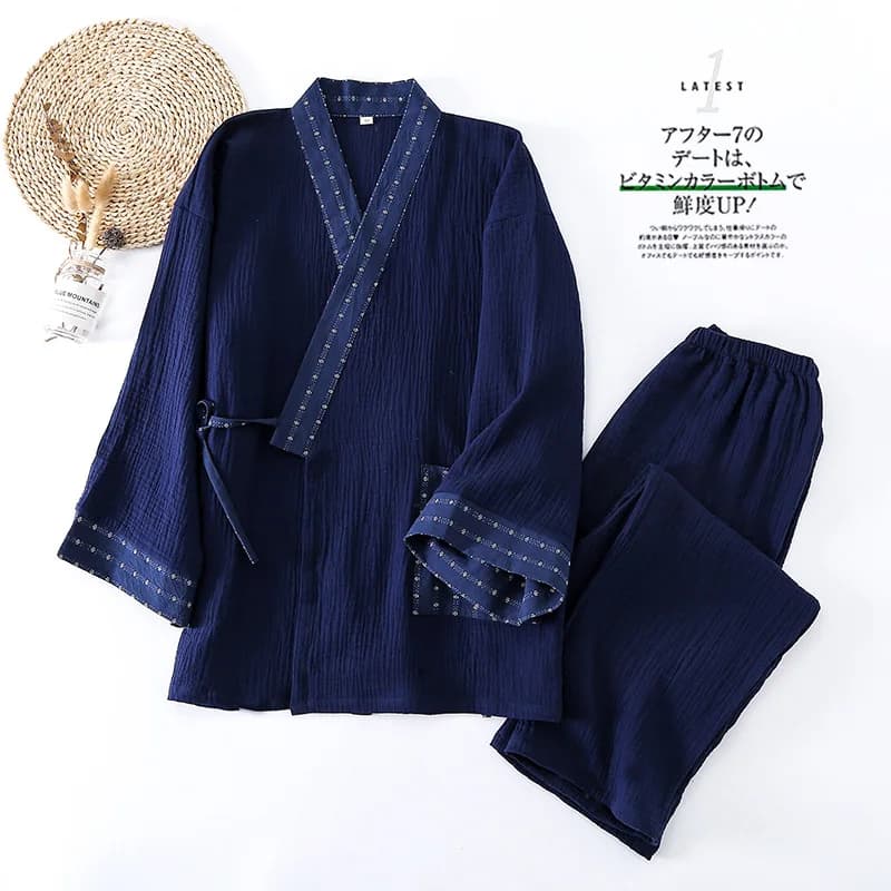 Kimono japonais hommes pyjamas hommes vêtements de nuit mâle décontracté ample maison deux pièces en