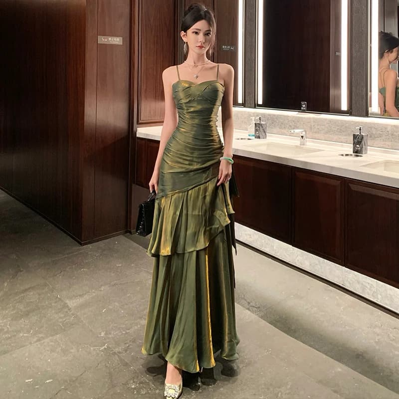 Robe longue de soirée et d'anniversaire pour femmes, élégante et Sexy, sans manches, bretelles Spagh