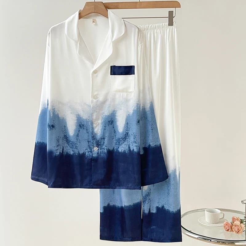 Printemps automne 2 pièces Pyjamas ensemble vêtements de nuit vert imprimé lettre à manches longues 