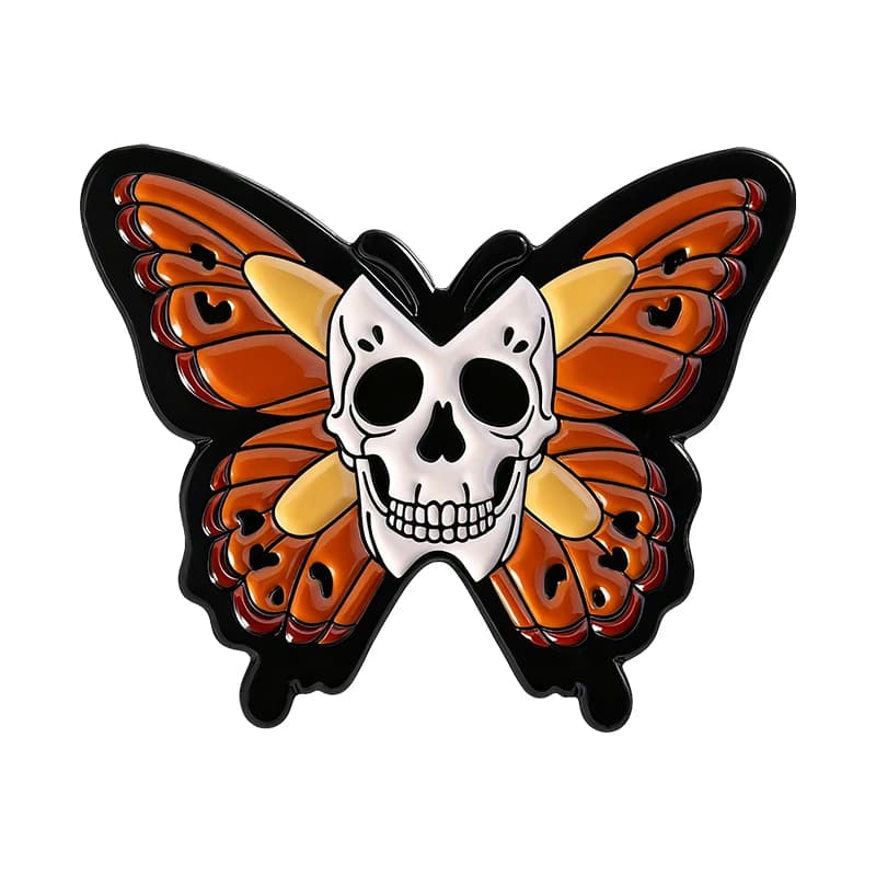 Broches en émail crâne papillon Halloween, tête de squelette gothique, broches papillon mystique, Ba