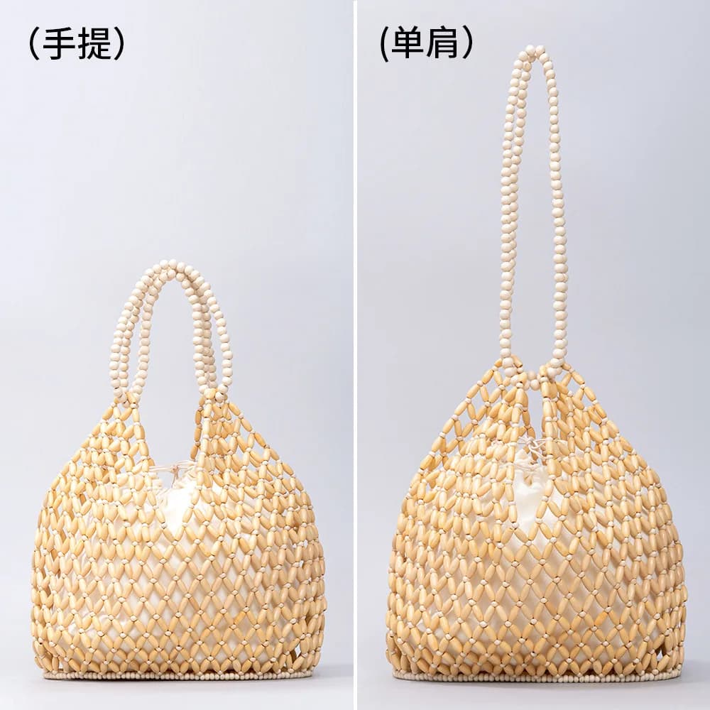 Sac à main en perles de bois tissé à la main pour femmes, sac à eau simple et décontracté, sac rétro