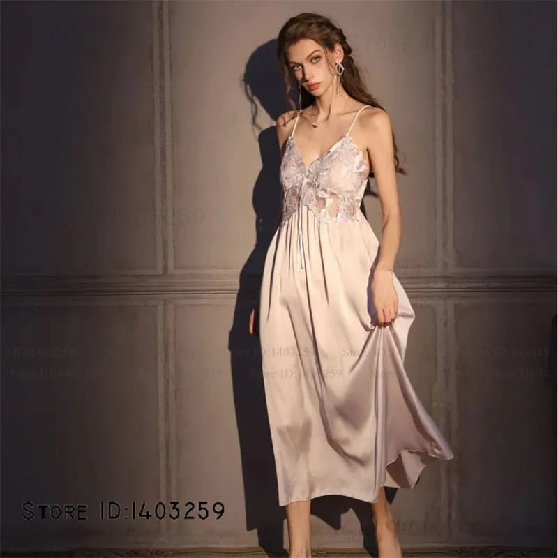 Élégant femme longue Twinset Robe ensemble Chemise de nuit Sexy Lingerie Chemise de nuit dos nu Chem