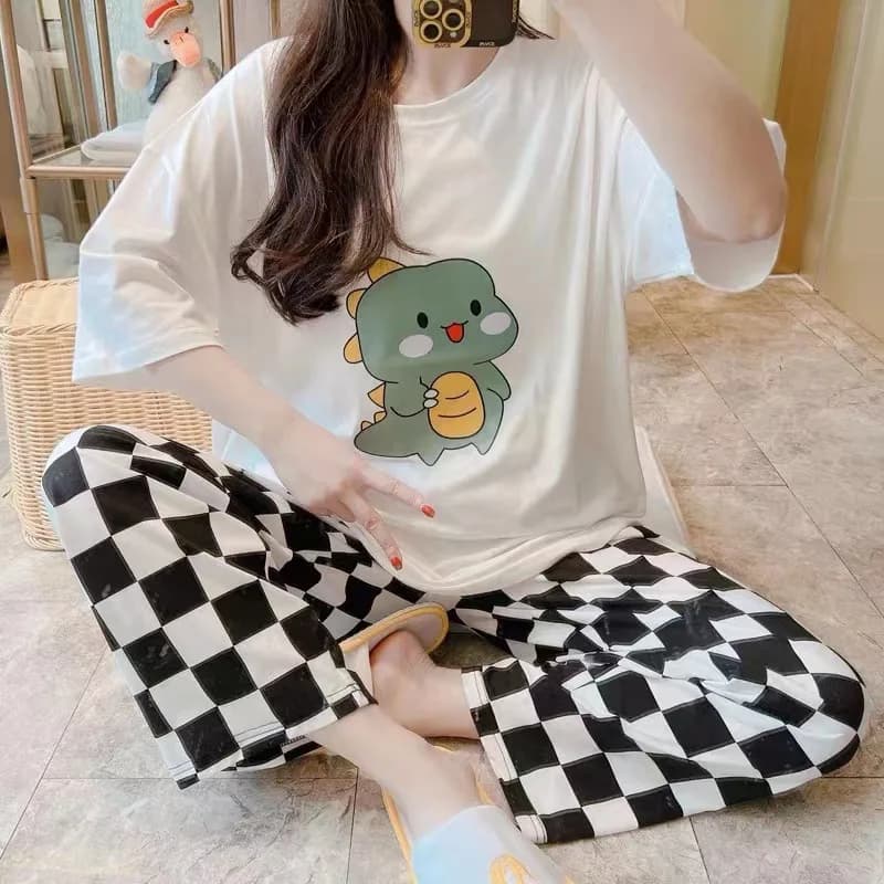 Ensemble pyjama pour femmes, manches courtes, pantalon Long, étudiant, deux pièces, col rond, pull, 